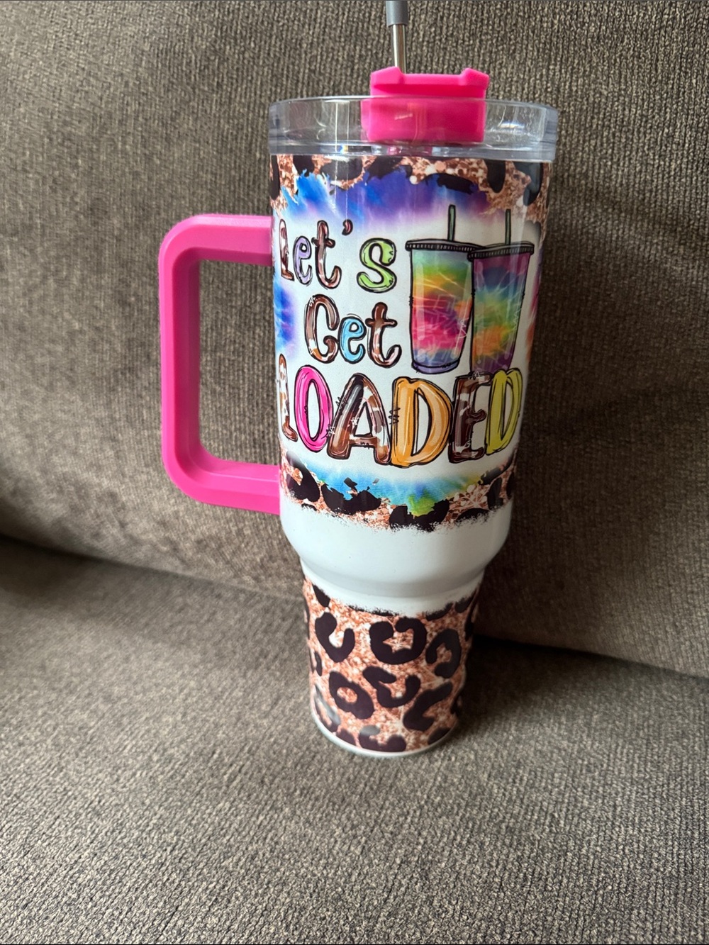 Let's Get Loaded Pink Leopard Travel Tumbler